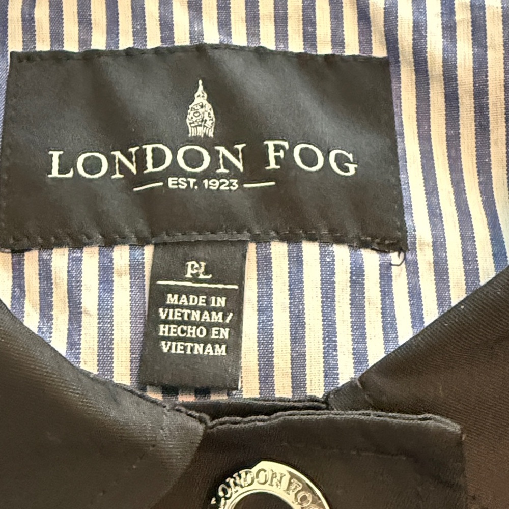 London Fog Black Single-Breasted Raincoat Trench Coat with Metal-Trim Buttons - Picture 8 of 12